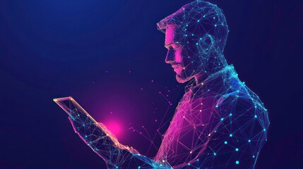 Abstract digital illustration of a person using a tablet