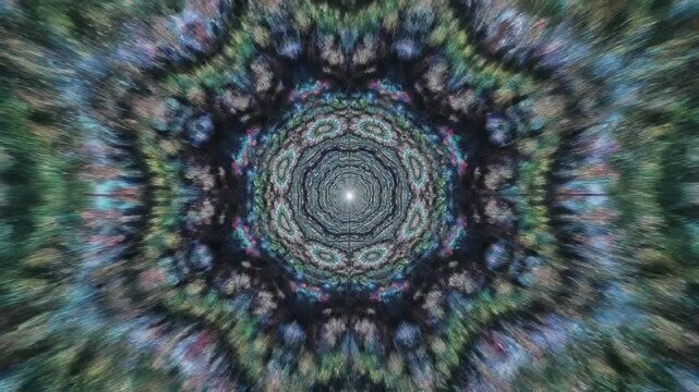Mirrors reflecting infinite recursion, kaleidoscope tunnel effect creating endless depth.