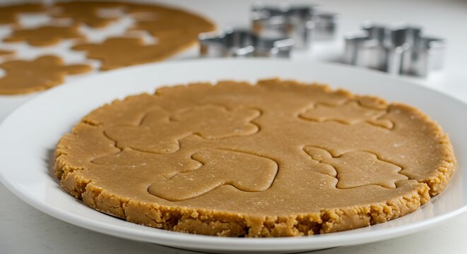 Raw cookie dough with holiday cutouts ready for baking close up view - Powered by Adobe