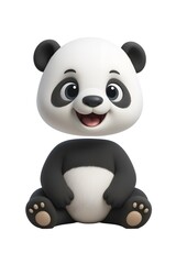 Obraz premium Cute Panda Sitting Cartoon Character for Children 3D Cute Style