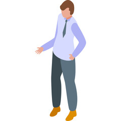 Businessperson In Light Blue Dress Shirt And Dark Gray Pants Standing With Outstretched Hand On Transparent Background