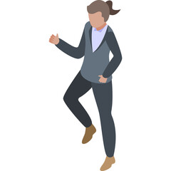 Business Woman In Gray Suit And White Shirt Jogging With Brown Shoes On White Background With Transparent Background And Isometric View And Pixelated Style