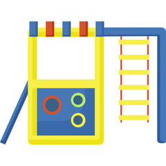 Brightly Colored Childrens Playground Equipment With Yellow Blue Red Accents And Rope Ladder Isolated On Transparent Background