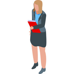Businesswoman In Formal Attire Holding A Red Clipboard Standing On A White Background Isolated Isometric Illustration