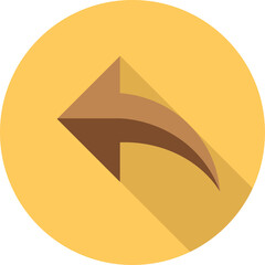 Brown Arrow Icon With A Long Shadow On A Yellow Circle Background