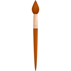 Brown Bristle Paintbrush with Cream Colored Ferrule and Wooden Handle on White Background Isolated