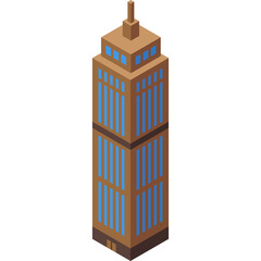 Brown Isometric Skyscraper With Blue Windows And Flat Top In A Simple Design On A White Background