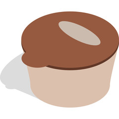 Brown lid food container with a shadow on a transparent background simple graphic illustration