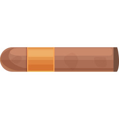 Brown Tobacco Cigar With Orange Band Isolated On White Background Flat Design Vector
