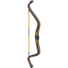 Brown Wooden Recurve Bow with Yellow String and Black Grip on a Transparent Background