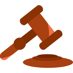 Brown wooden gavel resting on sound block isolated on white background simple flat illustration represents justice and legality