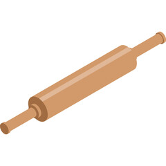 Brown Wooden Rolling Pin Kitchen Utensil With Handles Featured On Transparent Background In Isometric Style For Baking Preparation