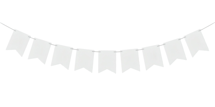 Blank white pennant banner on string ready for custom text and celebration decoration