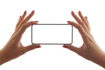 Elegant hands showcase modern smartphone horizontally for immersive viewing experience, capturing attention.