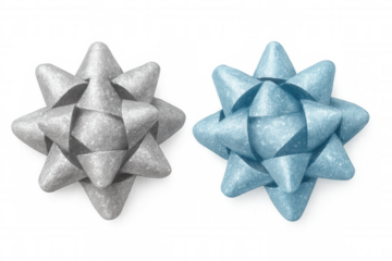 Festive gift bows in silver and blue glitter, creating a shimmering decoration for presents and celebrations
