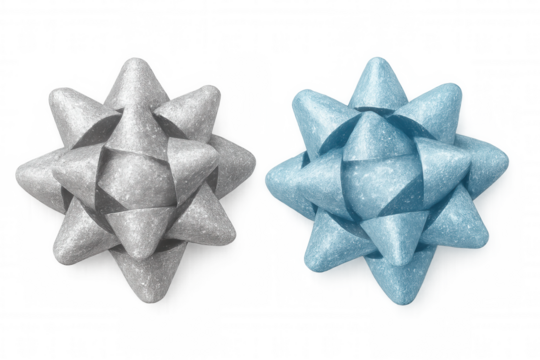 Festive gift bows in silver and blue glitter, creating a shimmering decoration for presents and celebrations