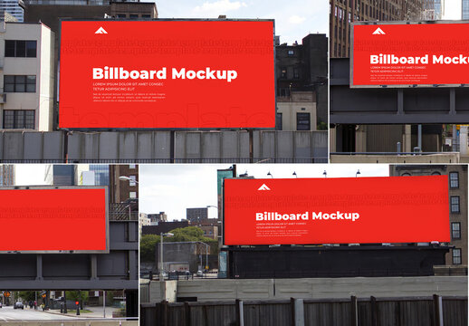 Dynamic Set of Various Outdoor Billboard Mockups in an Urban Overpass Setting