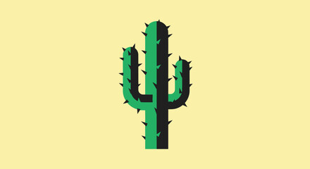 A green cactus with dark spikes on a pale yellow background © MHM99