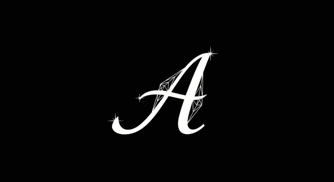 Ornate letter "A" in white, adorned with diamond patterns on black