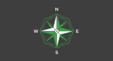 Stylized compass with green elements on a dark gray background