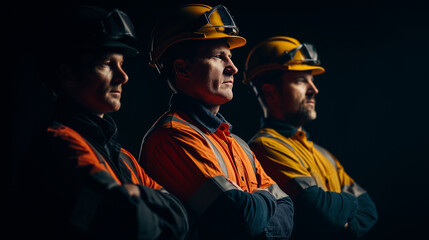 Construction Site Workers Standing in Line on Industrial Worksite