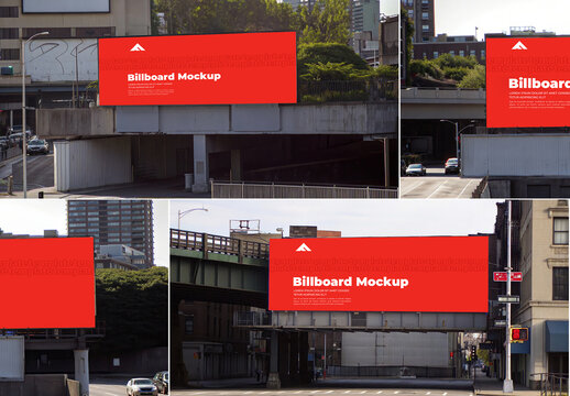 Dynamic Set of Various Outdoor Billboard Mockups in an Urban Overpass Setting