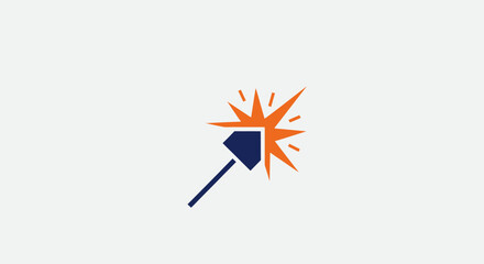 Geometric sparkler icon, blue handle and orange sparks