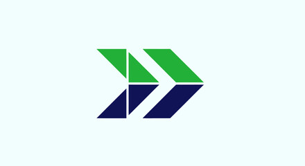 Two side-by-side, green-navy right arrow geometric shapes