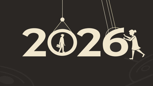 Business person navigating towards the year 2026