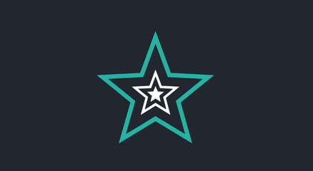 Fototapeta premium Three nested stars, teal and white, on dark gray background
