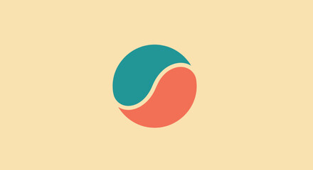 Teal and orange yin-yang-like shape on a cream background