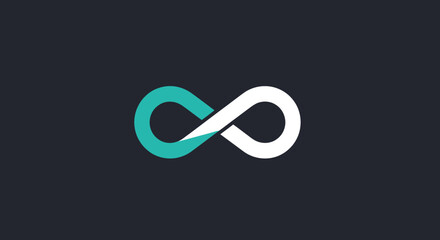 Teal and white infinity symbol on a dark background