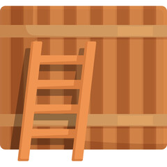 Cartoon Style Wooden Bath Tub With Ladder Illustration On White Background