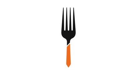 Fork icon, black top with four prongs, orange handle