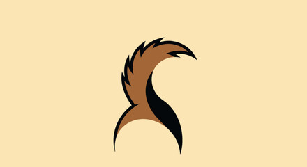 Animated fox tail, brown and black, curls sharply on tan
