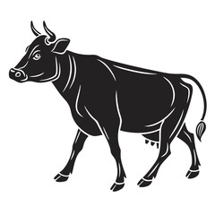 Obraz premium Black silhouette of a cow with horns and udder