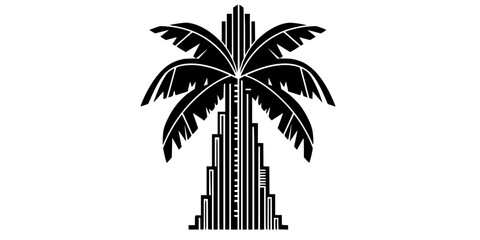 Art Deco Style Palm Tree Vector - Bold line, geometric black and white illustration blending tropical nature with 1920s elegance for luxurious and retro design