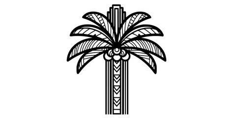 Art Deco Style Palm Tree Vector - Bold line, geometric black and white illustration blending tropical nature with 1920s elegance for luxurious and retro design