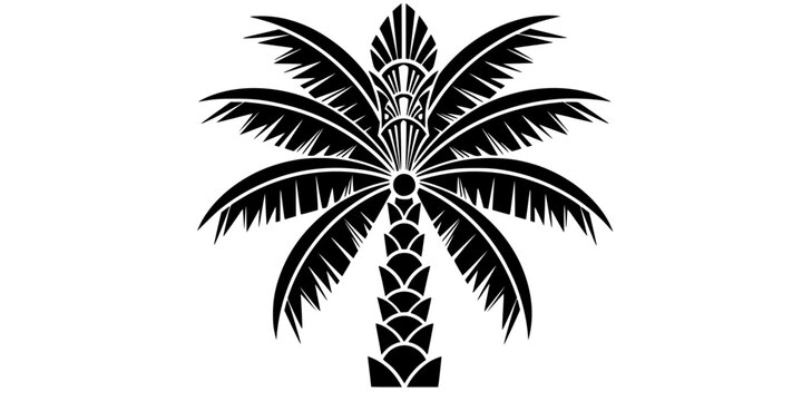 Art Deco Style Palm Tree Vector - Bold line, geometric black and white illustration blending tropical nature with 1920s elegance for luxurious and retro design