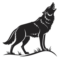 Obraz premium Black silhouette of a wolf howling on a hill