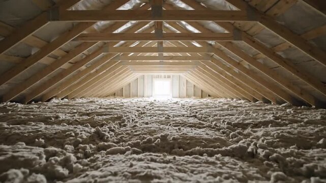 Attic Insulation: Architectural Interior with Wooden Beams and Light