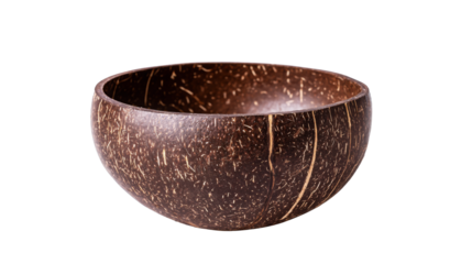 Brown coconut bowl with natural texture and unique patterns, showcasing organic design elements, perfect for eco-friendly dining and sustainable lifestyle concepts