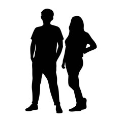 Silhouette of young couple standing together vector illustration black and white design art