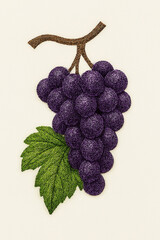 Purple Grapes Embroidery on Cream Background