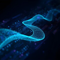 Futuristic Blue Particle Nebula with Glowing Light Effects in a Dark Cosmic Background