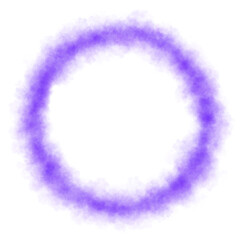 Mystical violet smoke ring on transparent background with glowing haze and surreal mist swirling in circular shape for fantasy sci fi visuals