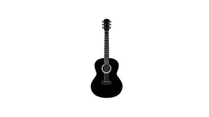 Naklejka premium Black acoustic guitar silhouette on white background, classic musical string instrument vector icon, music symbol graphic.