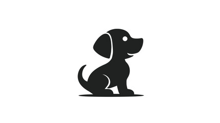 Obraz premium Minimalist black silhouette vector illustration of a cute sitting puppy dog, pet animal graphic design icon on white background