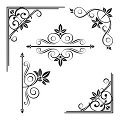 Elegant black and white ornamental corner and border elements
