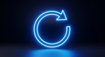 Futuristic neon refresh icon glowing intensely on dark backdrop